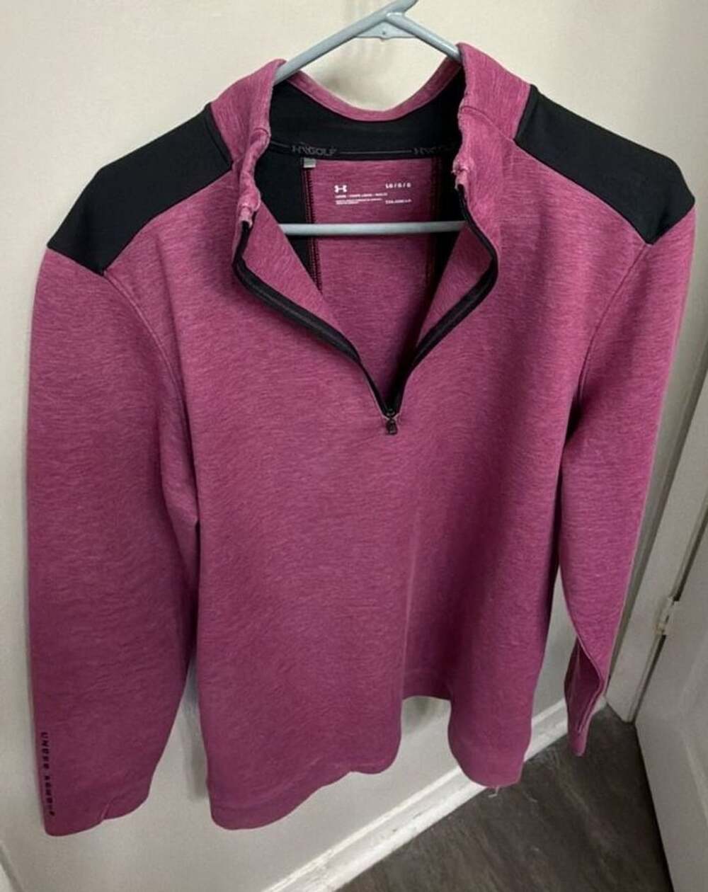 Under Armour Golf Men Large Pink Black 1/4 Zip Pullover HeatGear Performance
